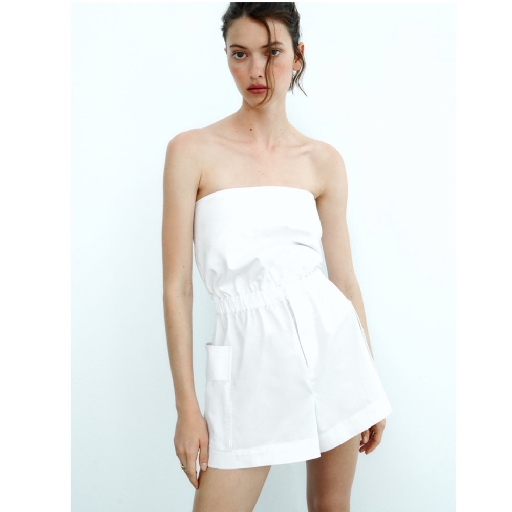 Zara White Strapless Romper